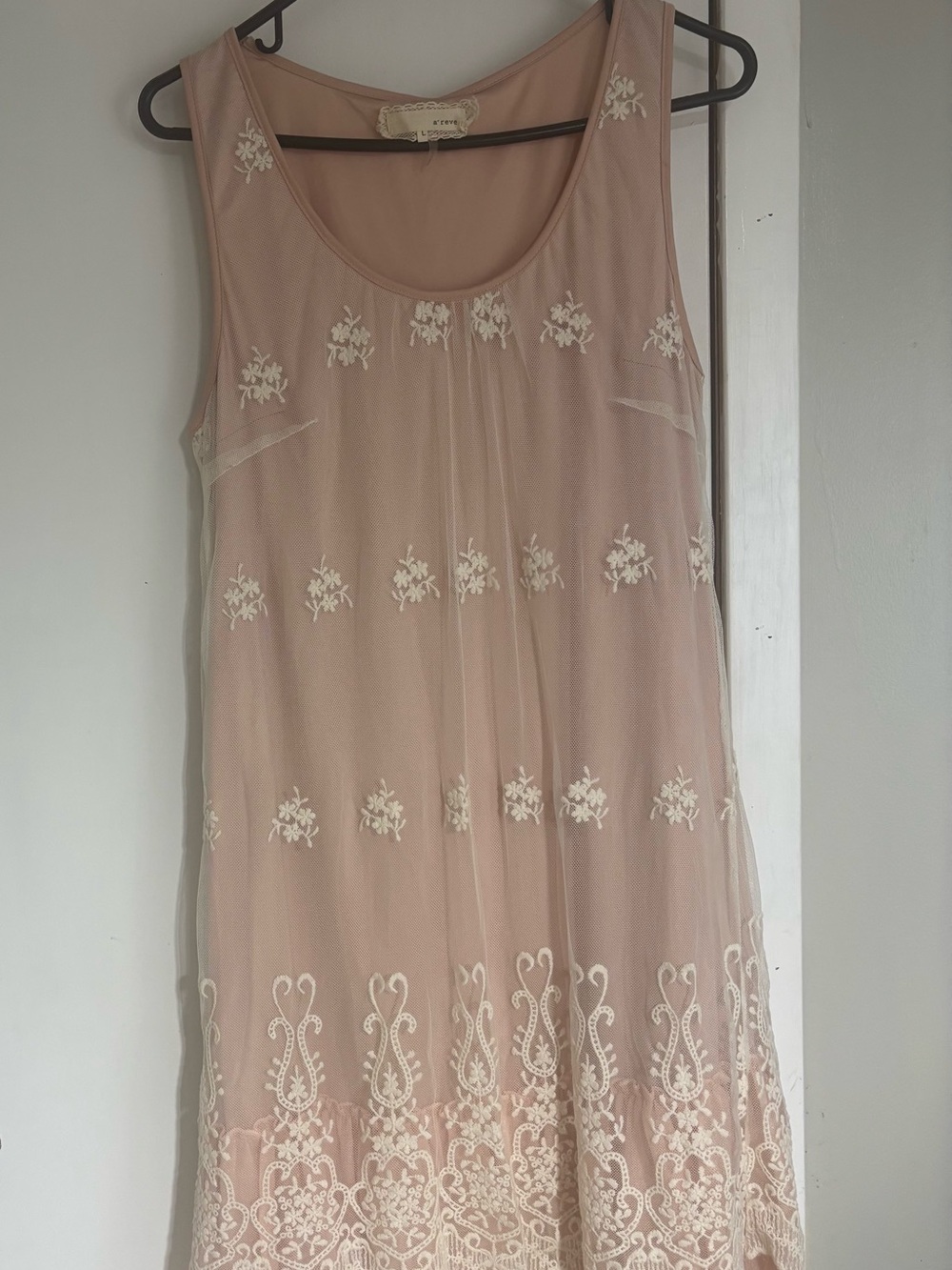 A'Reve Blush Pink Lace-Trim Dress